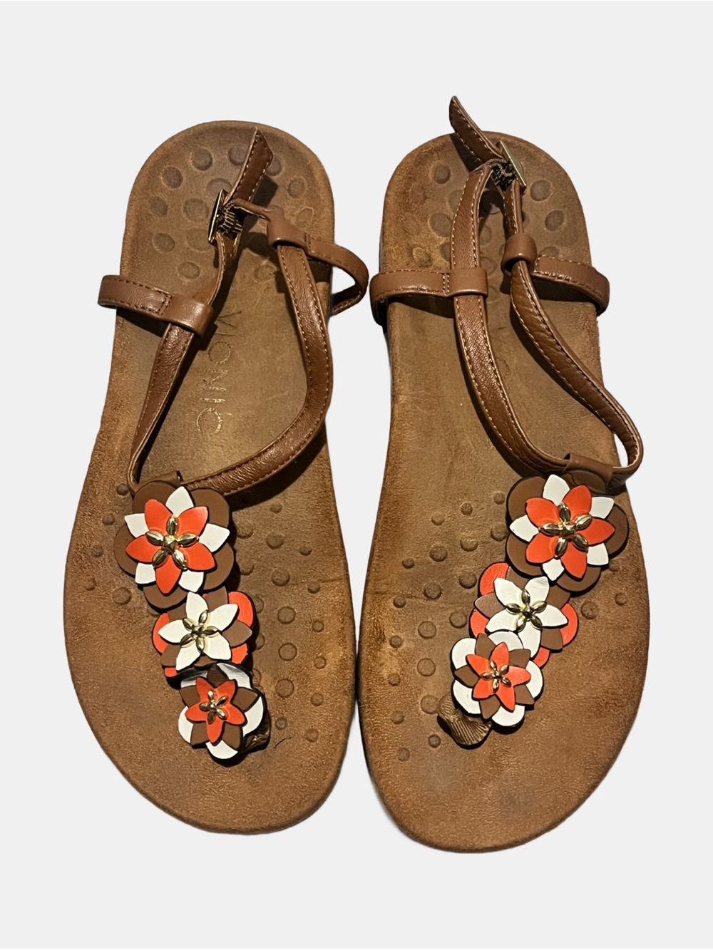 Vionic Paulie Flower Thong Sandal Slingback T Strap Size 7 Podiatrist Designed